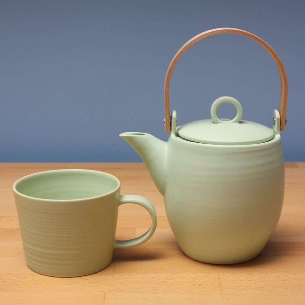 Lime Green Silk Matt teapot and mug